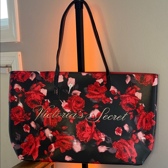 Victoria's Secret Handbags - Victoria's Secret Black and Red Rose Tote